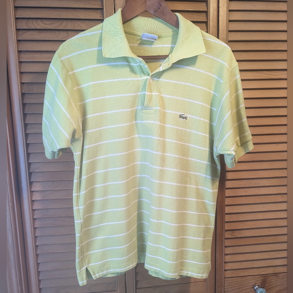 Lacoste Lime Green & White Striped Men's Polo